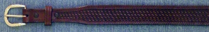 Brown 1 3/8 " Tapered to 1 " Hand Tooled Basket Weave Belt